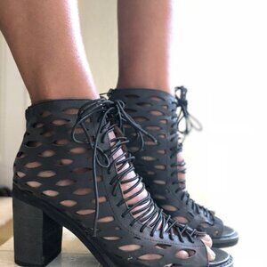 Jeffrey Campbell Shoes Womens Size 6.5 Boots Ibiza Black Laser Cut Leather